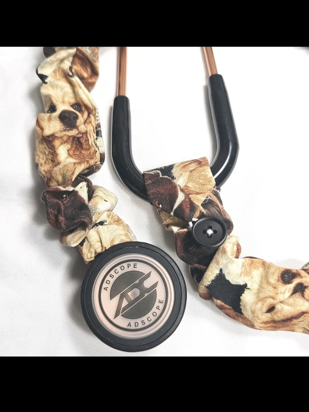 Handmade Unisex Dog Pack Print Brown Stethoscope Sleeve: Washable Cotton Cover